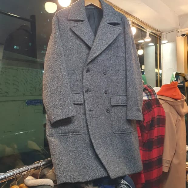 실사이즈 105 이탈리아 이태리 알레그리 더블 브레스티드 그레이 롱코트