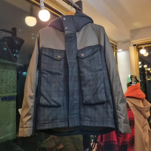 100사이즈 아메리칸 캐주얼 헨리코튼 클래식 타탄체크 블랙와치 울혼방자켓