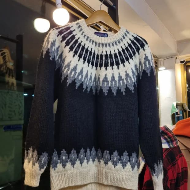 실사이즈 M~L 가을 겨울 노르딕 에스닉 포인트 울 100% 니트