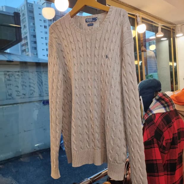 110사이즈 폴로 랄프로렌 빅사이즈 네이비 포니 베이지 꽈배기 니트