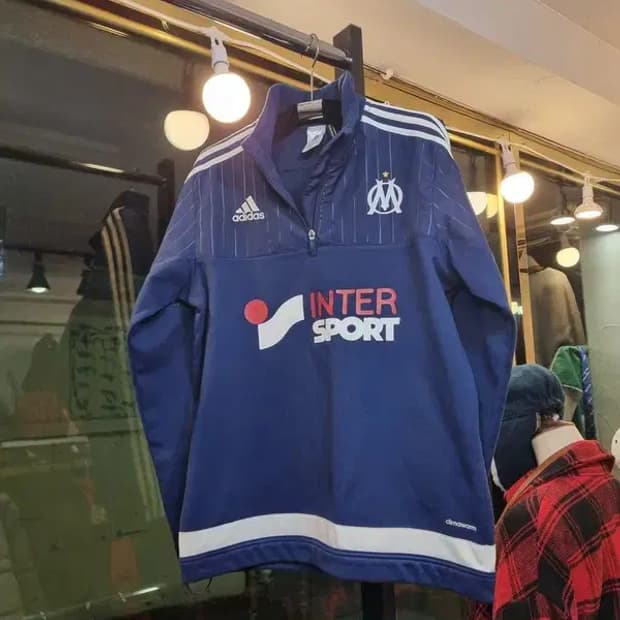 아디다스 올림피크드마르세유 블록코어 대장급 아노락 웜업 110사이즈