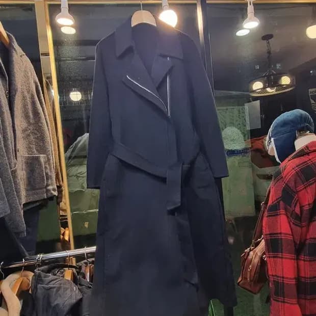 캐시미어 울 혼방 실사이즈 66 비대칭 라이더 여성코트