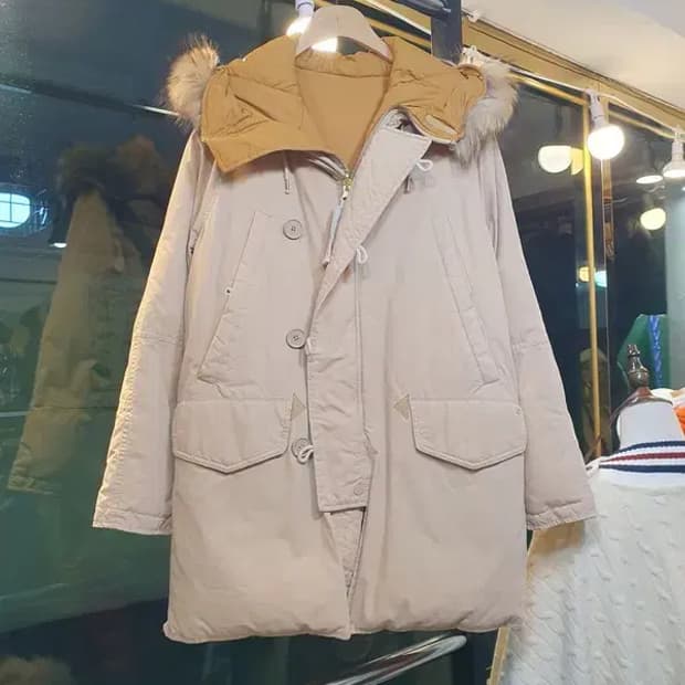 카이아크만 양면 오리털 덕다운 너구리털 패딩 실사이즈 M~L