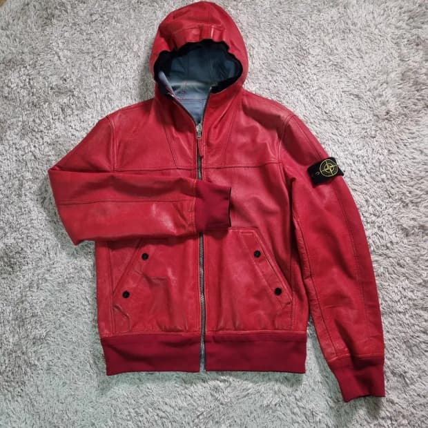 정품 S 스톤아일랜드 가죽 양면 후드 집업 자켓