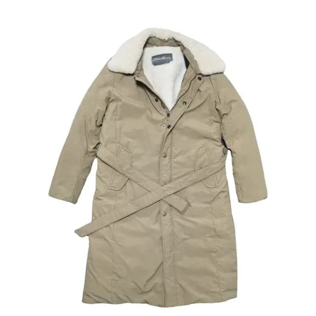 에디바우어 리얼 양털 배색 거위털 덕다운 벨티드 코트 패딩 S사이즈