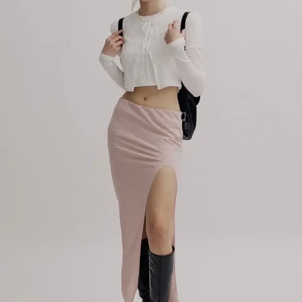 쓰리타임즈 크리미 롱 스커트 핑크