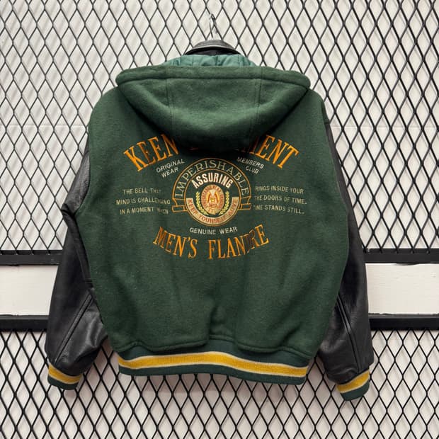 USA VTG 90s 빈티지 레더 바시티 자켓 블랙 카키 배색