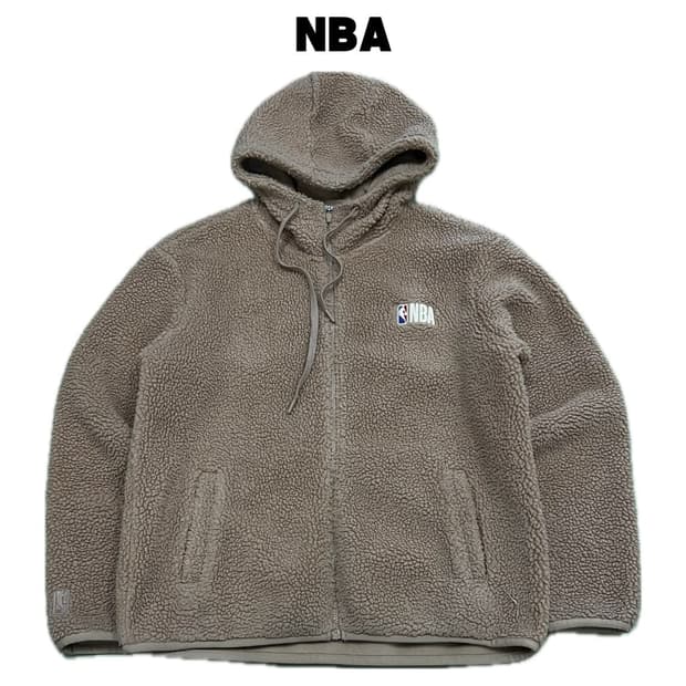 (L) NBA 자수로고 양털 셰르파 후드집업