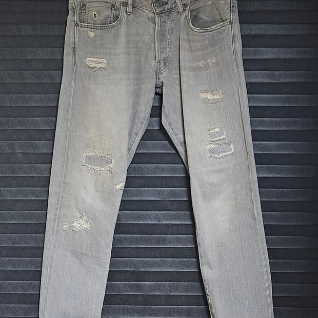 30/30 폴로 디스트레스드 그레이 진 데님 청바지 덩가리 설리반 슬림
