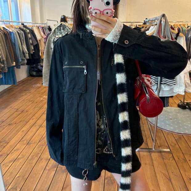 블랙 지퍼디테일 면자켓