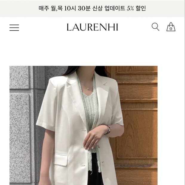 (새상품) 로렌하이 오브 싱글 미디 반팔 자켓 화이트 L
