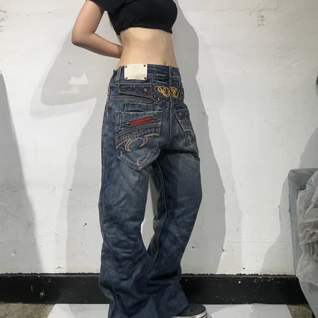 빈티지 중청 레드 페퍼 와이드 데님 팬츠