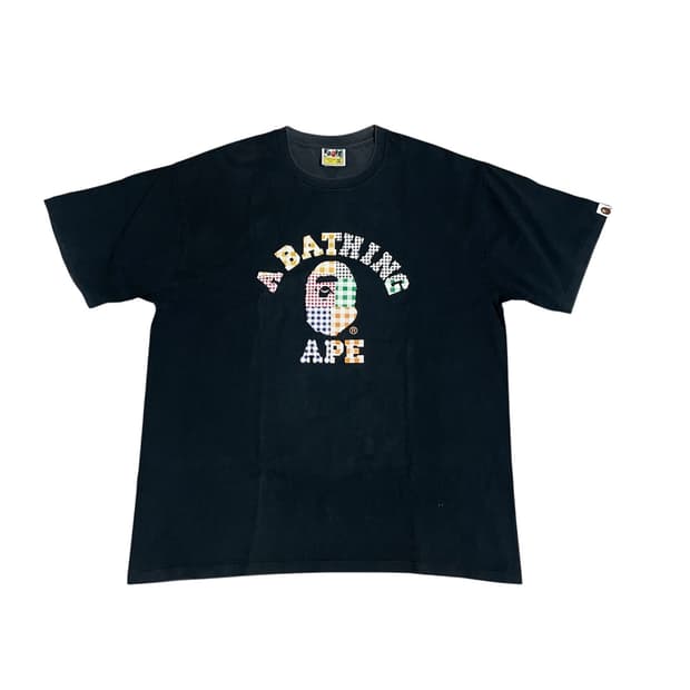 2XL) 베이프 컬러 체크 패턴 로고 반팔 티셔츠