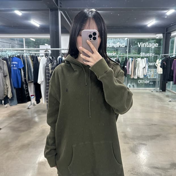 폴로 랄프로렌 카키 와플 후드티