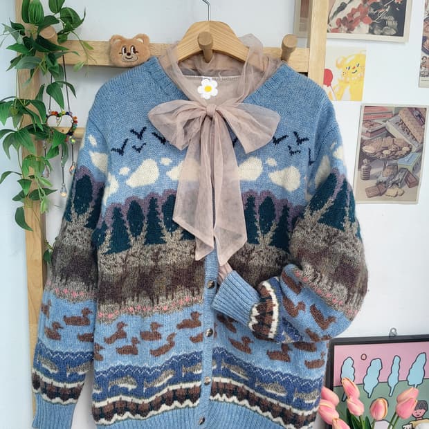 오비스 풍경을 담은 빈티지 니트 가디건 오르비스