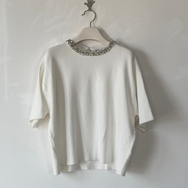 ZARA 자라 큐빅장식 반팔 니트 M