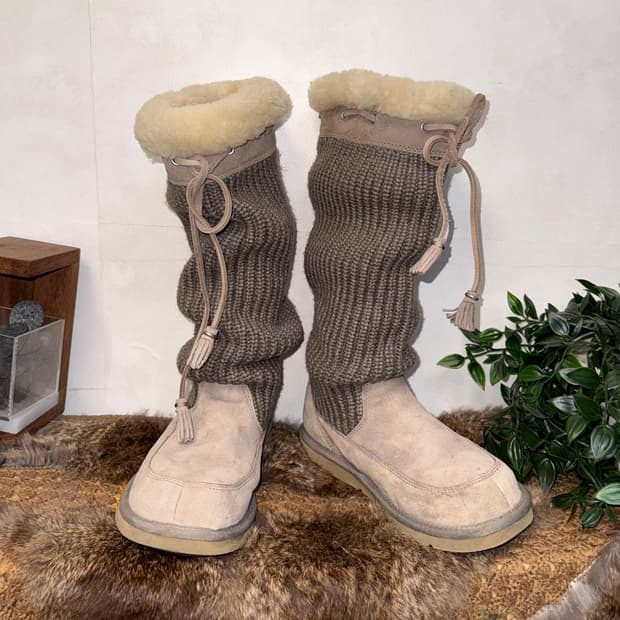 UGG ash beige suede knit long boots