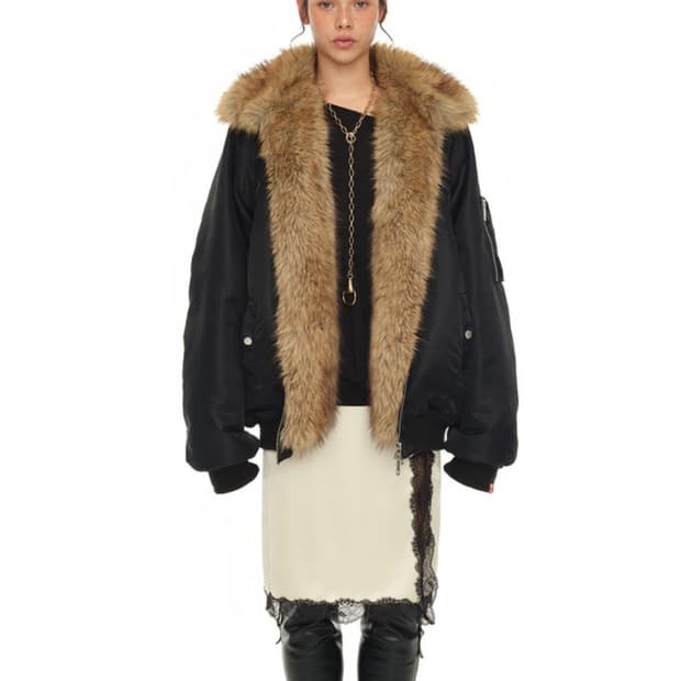 FAUX FUR BOMBER JACKET (BLACK) M