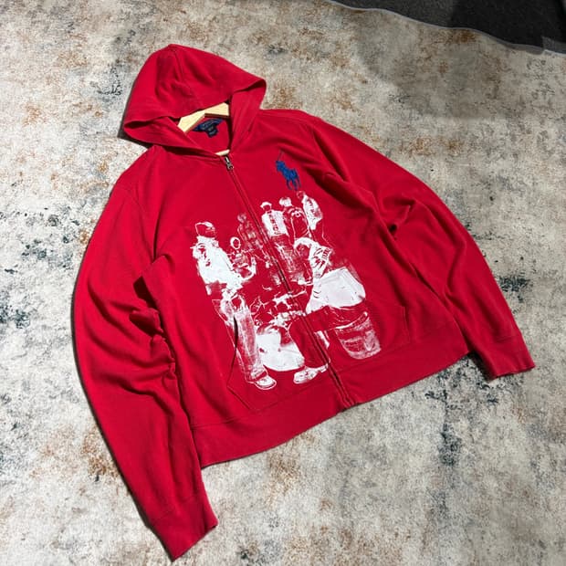 폴로 빅포니 프린팅 커스텀 후드집업 