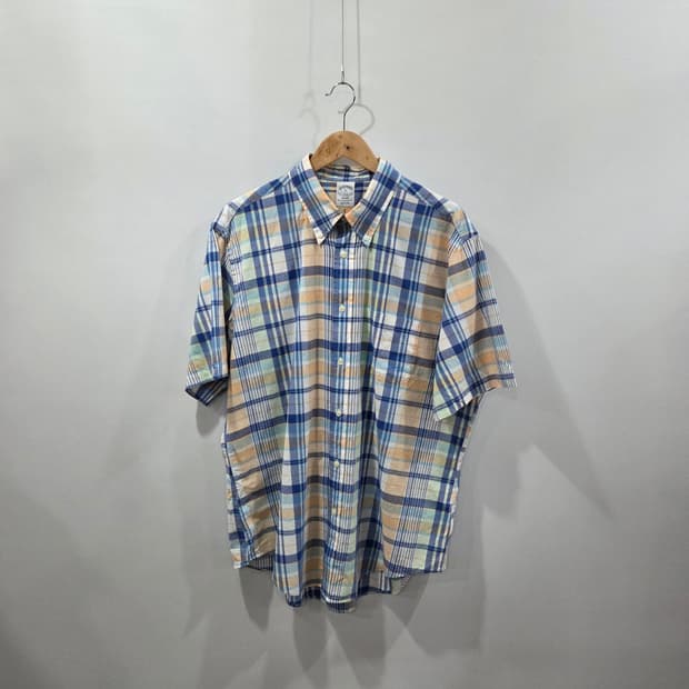 브룩스브라더스 버튼다운 체크 반팔셔츠 XL 