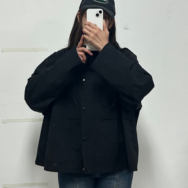 스튜디오 톰보이 절개 패턴 오버핏 자켓 블랙