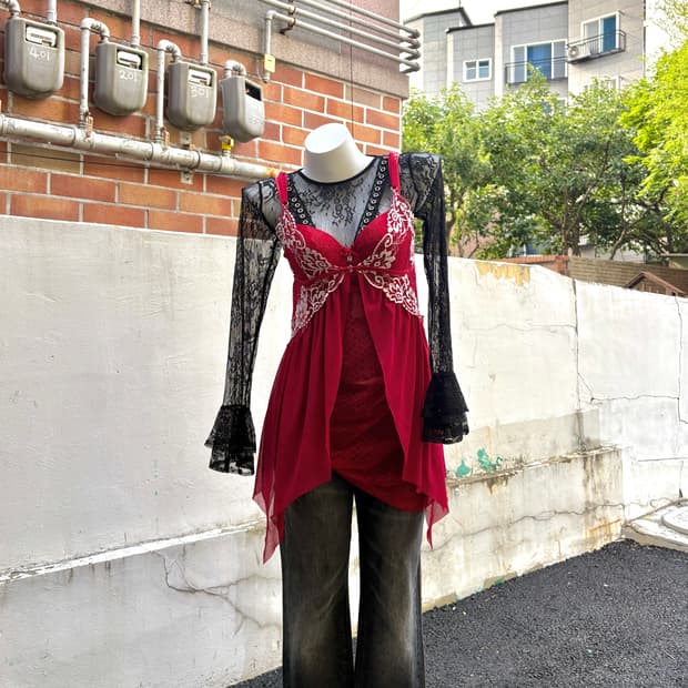 빈티지 고딕 블랙 레드 코디 세트