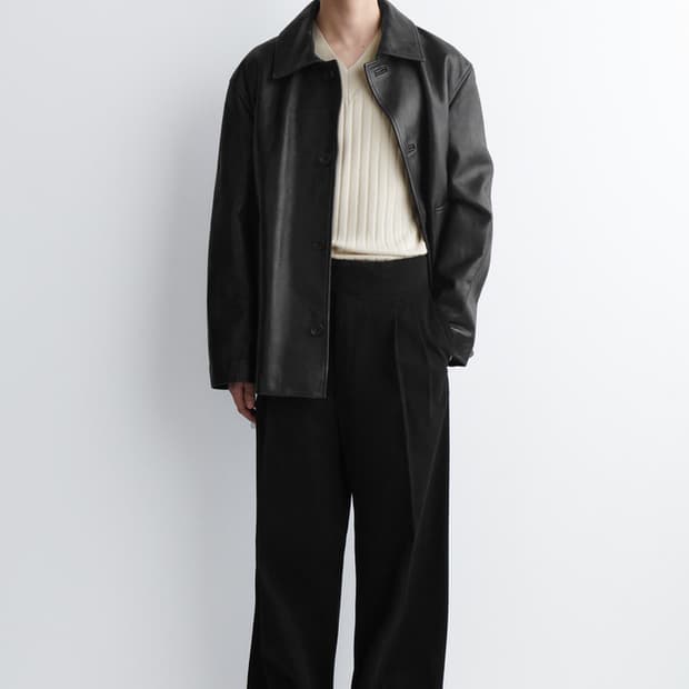 cos 벨트 디테일 플리티드 와이드 레그 트라우저 블랙 50