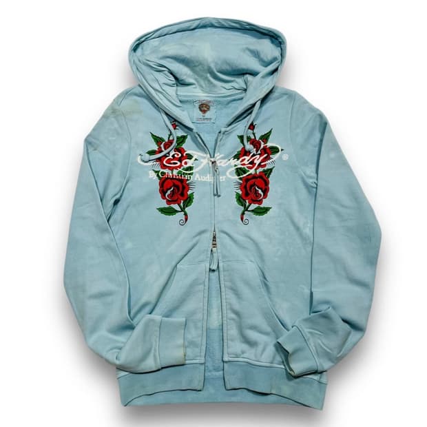 펑크 에드 하디 로즈 스컬 올드스쿨 타투 투웨이 후디 집업