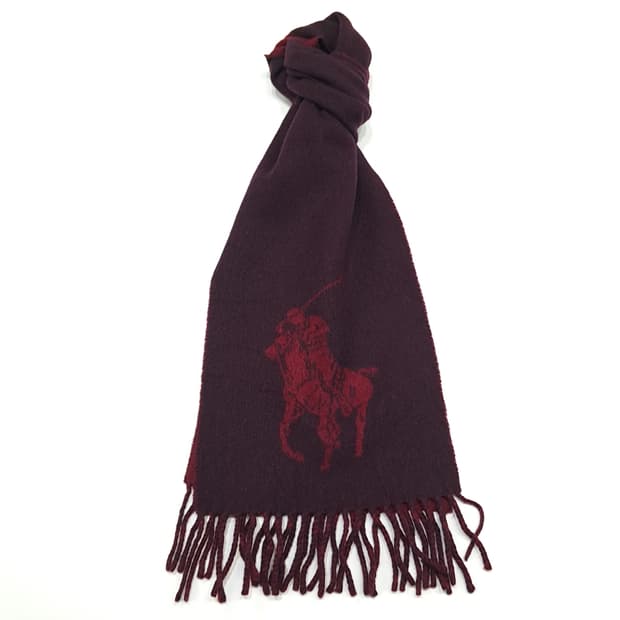 MX259 폴로 랄프로렌 퍼플 버건디 양면 빅포니 램스울 목도리 머플러