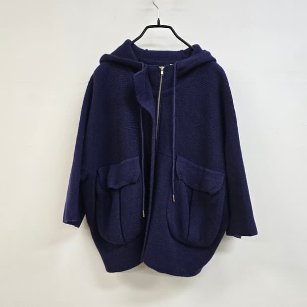 한섬 시스템 루즈핏 빅포켓 후드 니트 집업