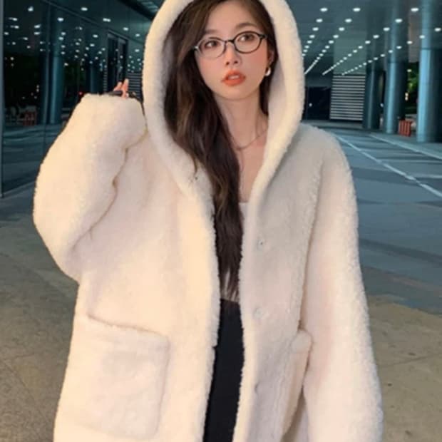 바나이 후드 리얼 양모 아이보리 S