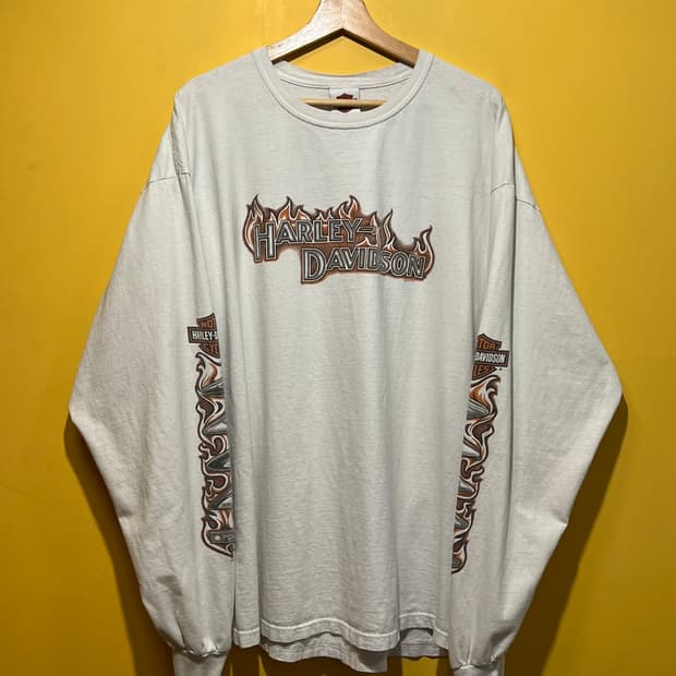 00's [2XL] 할리데이비슨 플레임 롱슬리브 티셔츠 USA MADE