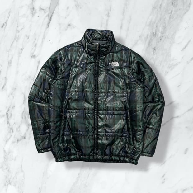 노스페이스 블랙와치 체크 패턴 경량패딩 