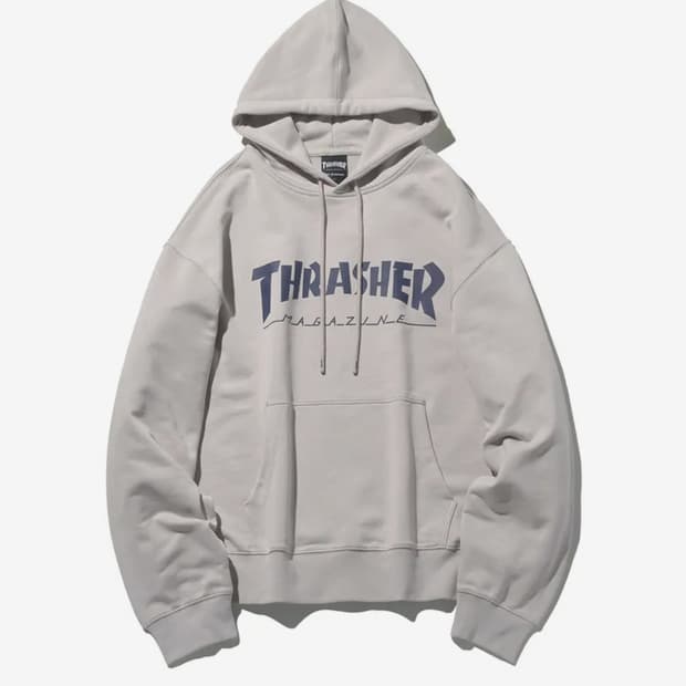 트레셔 매거진로고 후드티 솔리드 그레이