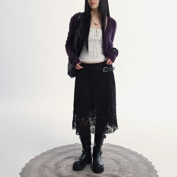 택ㅇ) 애즈온 코리 레이스 미디 스커트