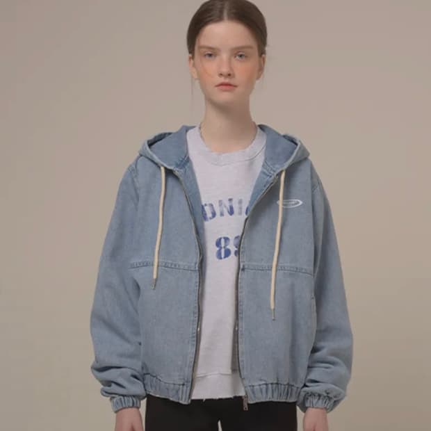 미드나잇 무브 남녀공용 로고 데님 집업