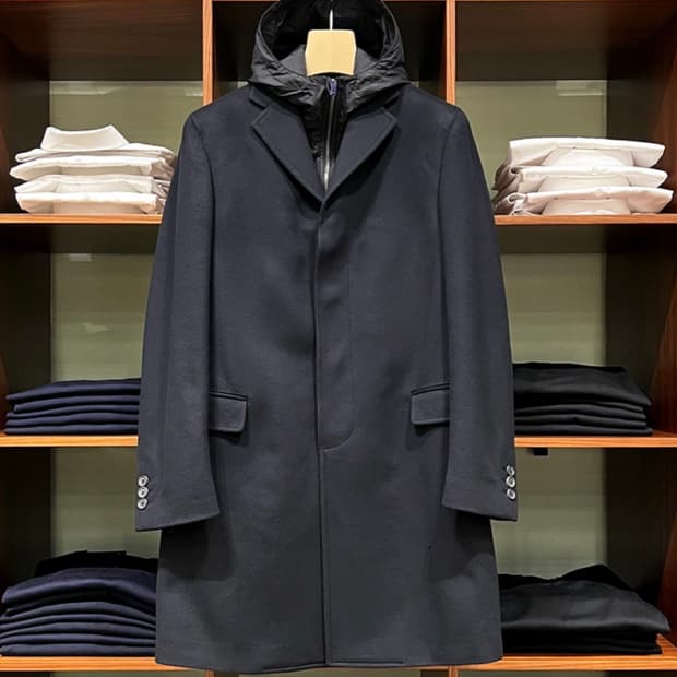 프라다 탈부착 나일론 후드 남성 울 코트 52 (UC412D 1FQX)