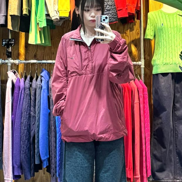 M 나이키 스우시 딥버건디 나일론 아노락