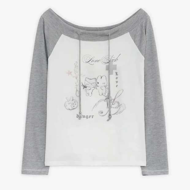 허그유어스킨 러브 시크 드로잉 오프숄더 탑 (그레이)