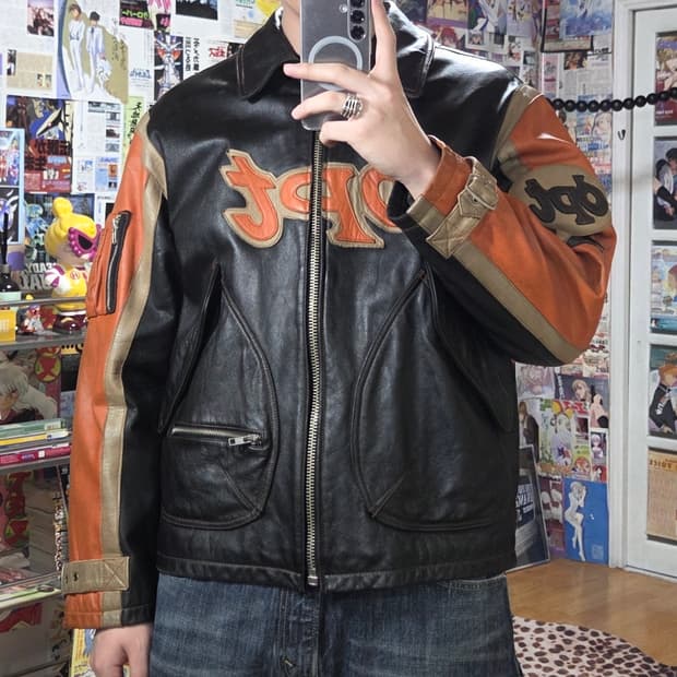 빈티지 OPT 패치로고 소가죽 누빔 라이더 자켓