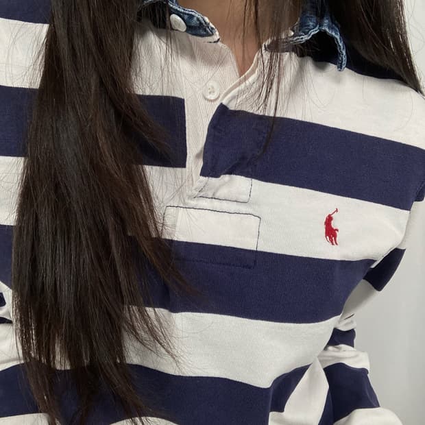 폴로 네이비 스트라이프 럭비티