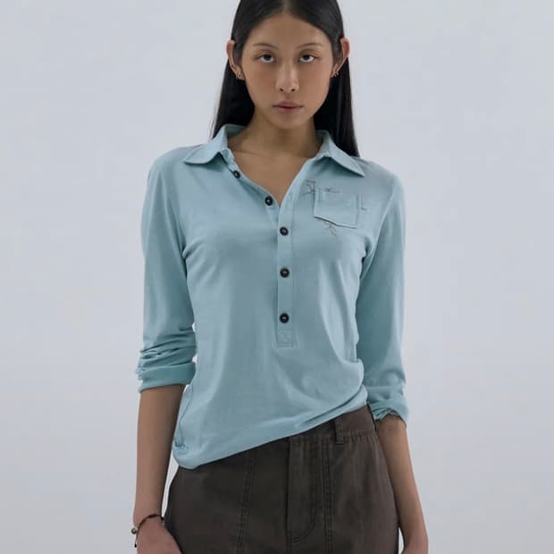 새상품)웰빙익스프레스 Button up 3/4 Sleeve Sky Blu