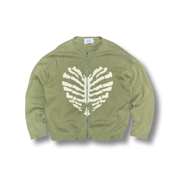 [L] XTONZ 하트 뼈 패턴 니트 집업 가디건