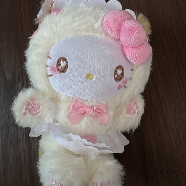 메이드 키티 하트카라비너 인형 키링(화이트