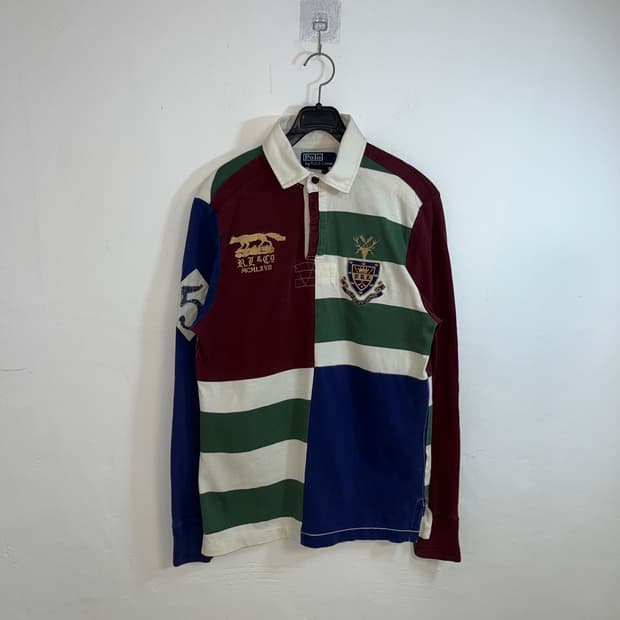폴로 90‘s 헌팅로고 패치워크 럭비티