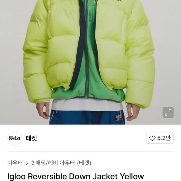 테켓 형광 패딩  Igloo Reversible Down Jacket Y