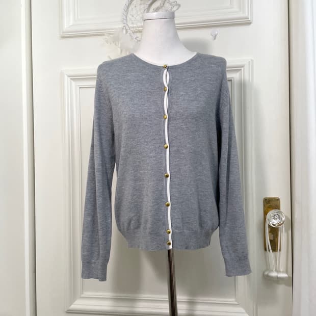 gray white lining basic cardigan(size-L)