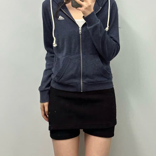 아디다스 자수로고 네이비 후드집업