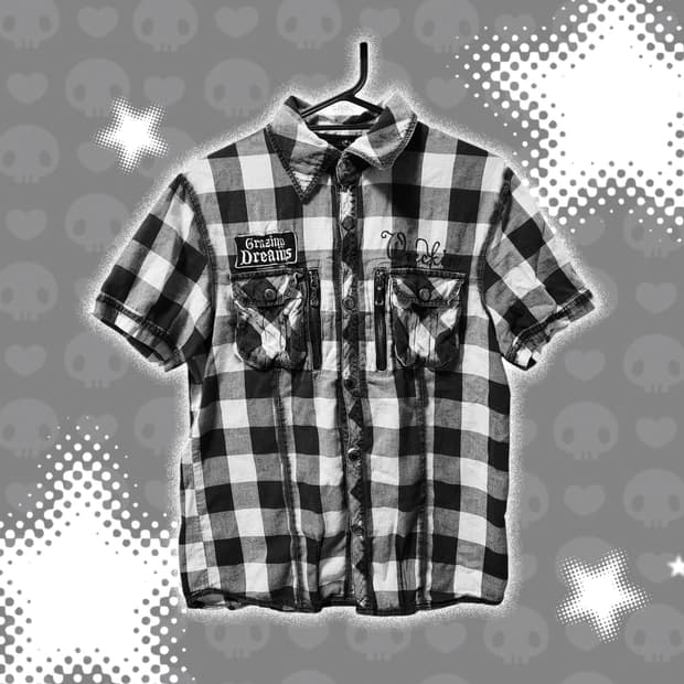 펑크너드y2k 레터링 체크무늬 반팔 셔츠