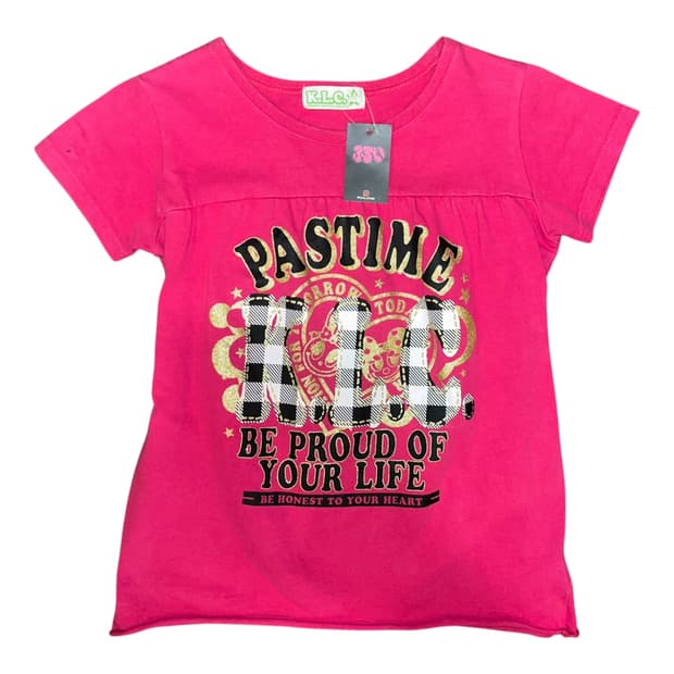 k.L.C. 핑크 캐릭터 체크 퍼프 반팔 키치 갸루 펑크